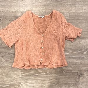 pink short sleeve button up